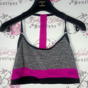 Victoria secret sports bra grey purple neon racer back stretchy mesh bra